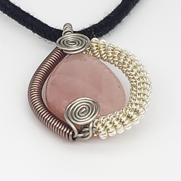 Wire Wrapped Rose Quartz Pendant Necklace - Picture 5 of 9
